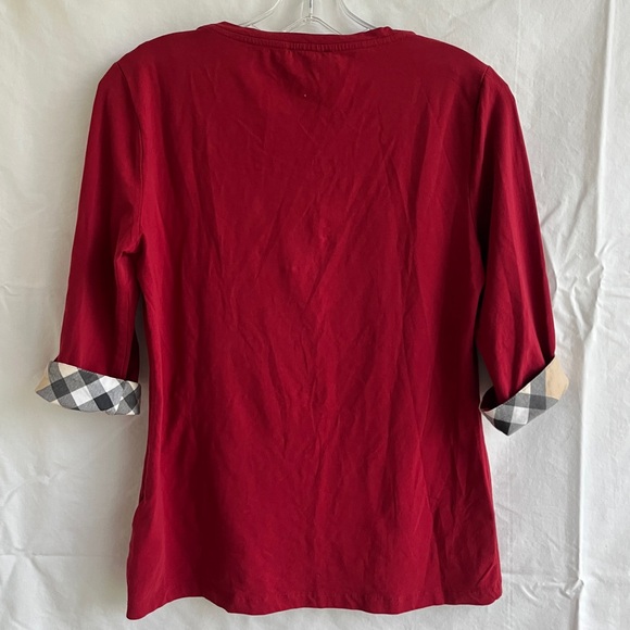Burberry Brit scoop neck three-quarter sleeve plaid cuffs, red, size M - Picture 5 of 7
